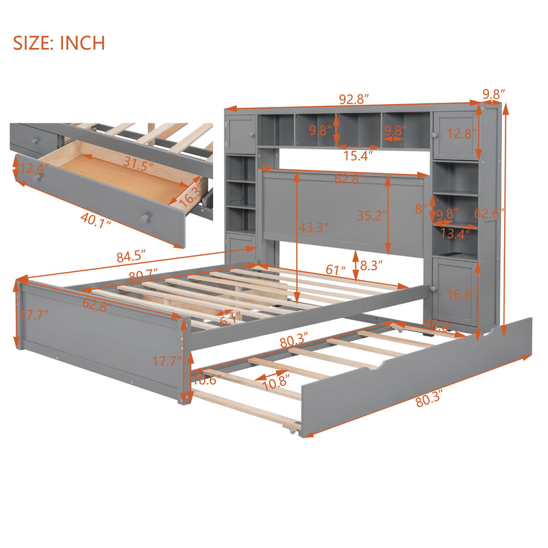 DreamHaus cabinet bed with integrated shelf, sockets, and twin long trundle, showcasing sleek design and multifunctional storage.