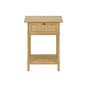 8th Street natural accent table with storage drawer and two-tier design, ideal for living room or bedroom use.