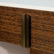 Michael Amini Pavira accent nightstand with a sleek wooden surface and elegant design, perfect for bedroom decor.