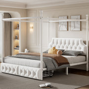Queen Size Canopy Platform Bed With Upholstered Headboard And 2 Storage Drawers - White - R&R Furniture Gallery (Fountain Valley, CA)