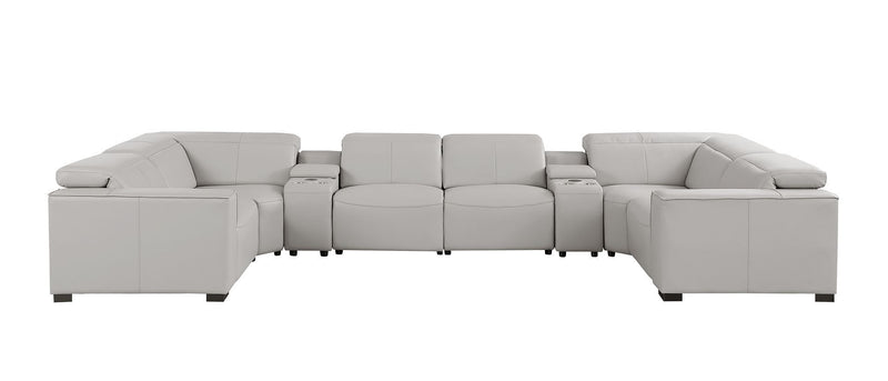 1208 - 8 Piece U Shaped Leather Sectional With 4 Power Recliners & Power Headrests