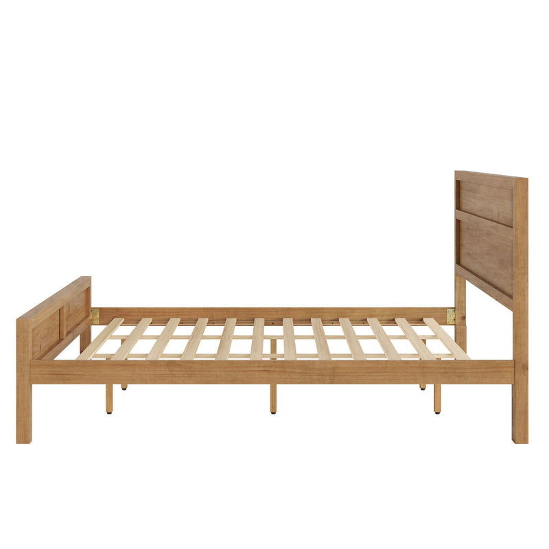 Ridgecrest Home Maddox panel bed with a modern wooden frame and clean design, shown in a neutral bedroom setting.