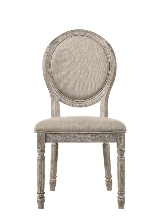 Faustine - Side Chair (Set of 2) - Tan Fabric & Salvaged Light Oak - R&R Furniture Gallery (Fountain Valley, CA)