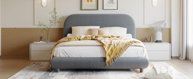 Upholstered Platform Bed With Thick Solid Frame And Stylish Curve-Shaped Design - R&R Furniture Gallery (Fountain Valley, CA)