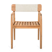 Creative Braided Acacia Wood Outdoor Dining Table And Chairs With Armrests (Set of 2) - Teak / White - R&R Furniture Gallery (Fountain Valley, CA)
