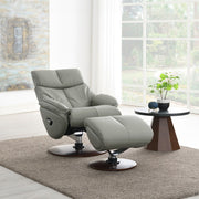 Kandoro - Motion Accent Chair With Swivel & Ottoman - Gray Leather & Brown Base - R&R Furniture Gallery (Fountain Valley, CA)