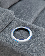 Studio Cave - Power Reclining Loveseat with Console - Steel - R&R Furniture Gallery (Fountain Valley, CA)