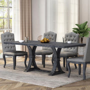 Rustic gray extendable dining table by Noble House, featuring a sturdy design with extension leaves for flexible seating.