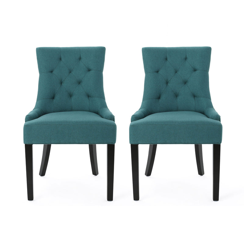Dining Chair (Set of 2) With Upholstered Diamond Tufting And Espresso Birch Legs - Teal - R&R Furniture Gallery (Fountain Valley, CA)
