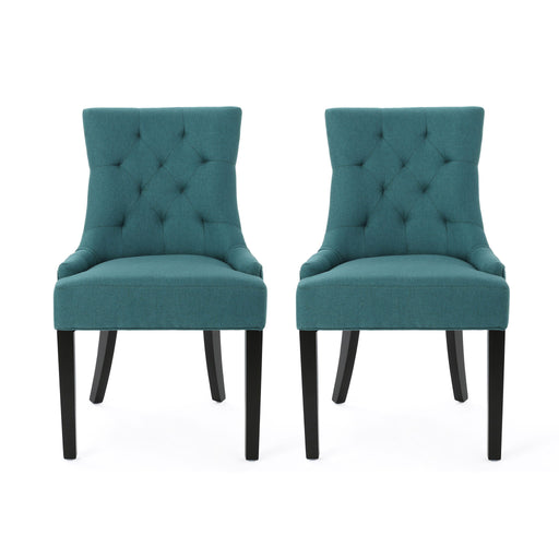 Dining Chair (Set of 2) With Upholstered Diamond Tufting And Espresso Birch Legs - Teal - R&R Furniture Gallery (Fountain Valley, CA)