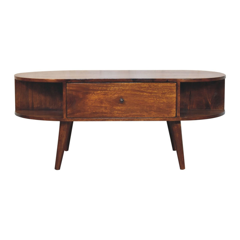 Oval Coffee Table With 1 Drawer - Chestnut - R&R Furniture Gallery (Fountain Valley, CA)