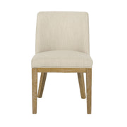 Set of two Noble House modern dining chairs with durable fabric upholstery and sturdy wooden frames, shown from a side angle.