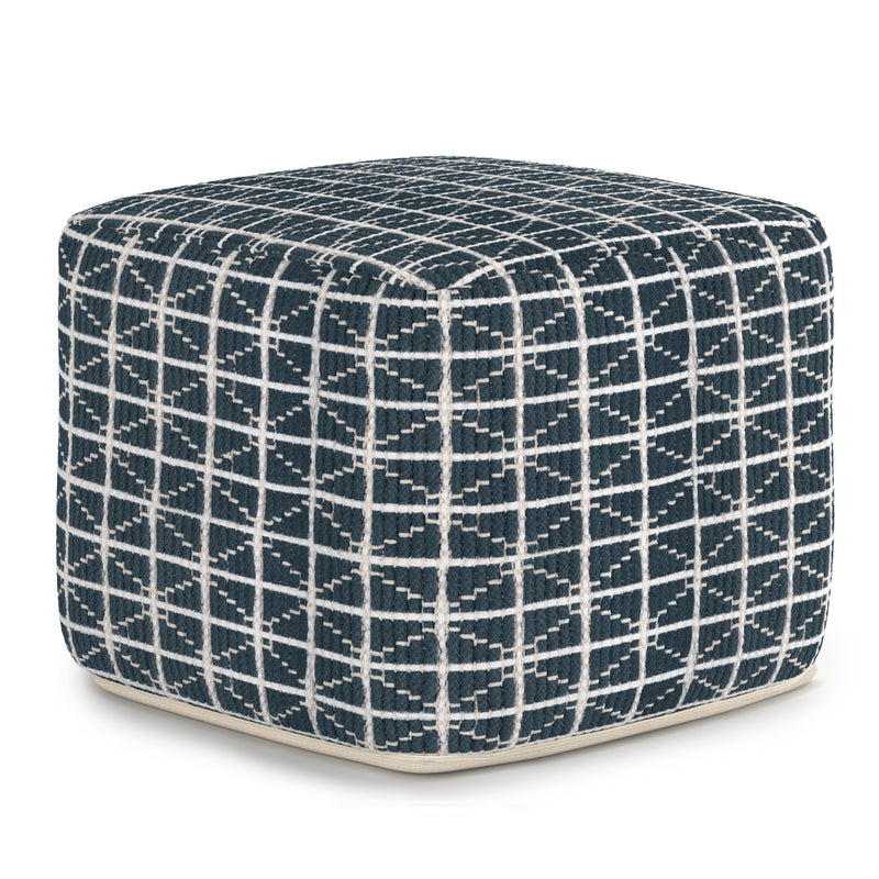 Simpli-Home Noreen upholstered square pouf, a cozy accent pouf with soft fabric and stylish design for living room decor.