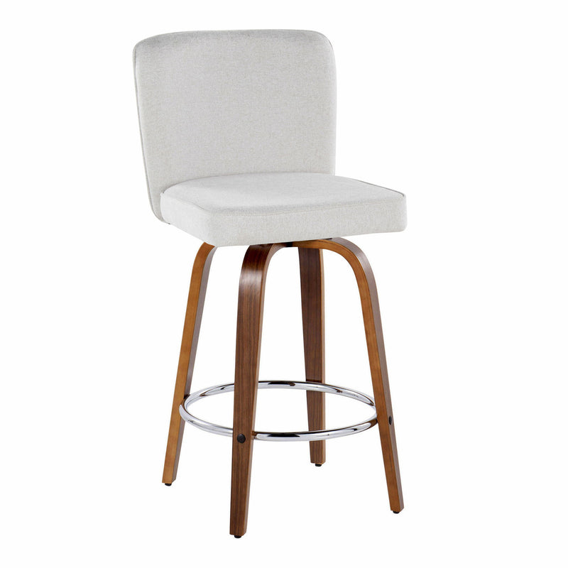 Lumi Source Henry contemporary counter stool set with swivel, fixed height, round footrest, in modern design with upholstered seats.