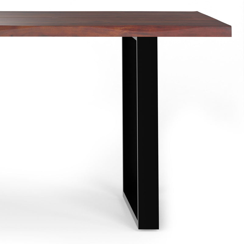 Handcrafted dining table from Simpli-Home's Fieldcrest collection, featuring a solid wood surface and sturdy legs.