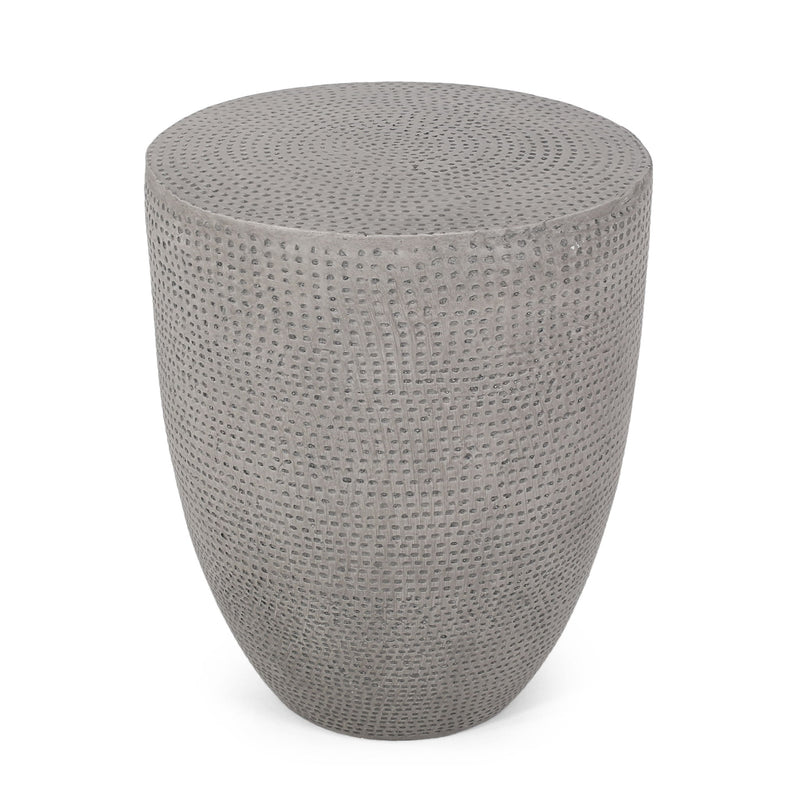 Outdoor lightweight concrete side table by Noble House with natural finish, suitable for patio or garden decor.