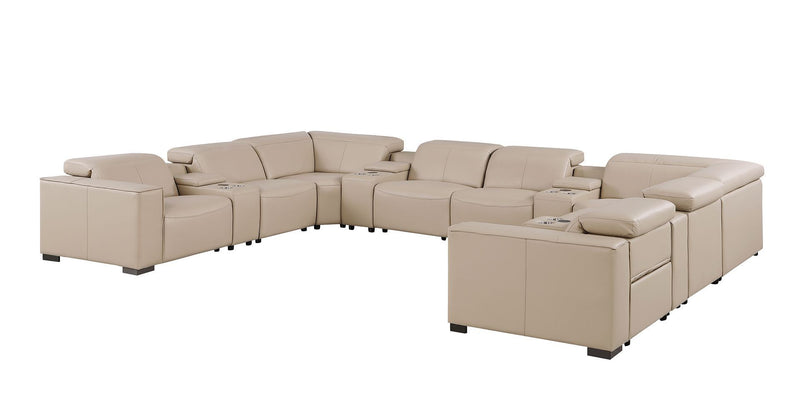 1208 - 12 Piece U Shaped Leather Sectional With 4 Power Recliners & Power Headrest