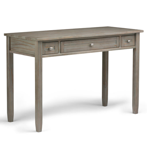 Handcrafted Warm Shaker desk by Simpli-Home featuring a natural wood finish and sleek design for writing and workspace.