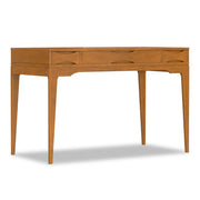 Simpli-Home Harper handcrafted wood writing desk with clean lines and spacious surface for home office or study area.