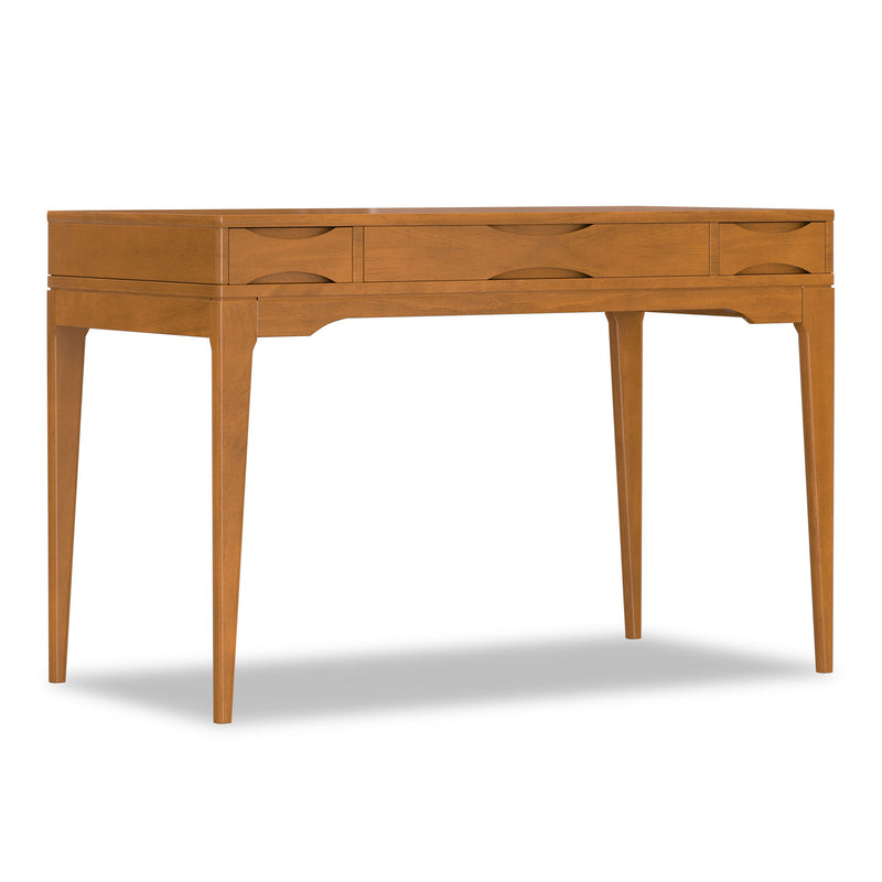 Simpli-Home Harper handcrafted wood writing desk with clean lines and spacious surface for home office or study area.