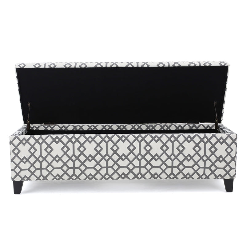 Quotient - Upholstered Storage Ottoman With Tapered Block Feet - Gray / White - R&R Furniture Gallery (Fountain Valley, CA)