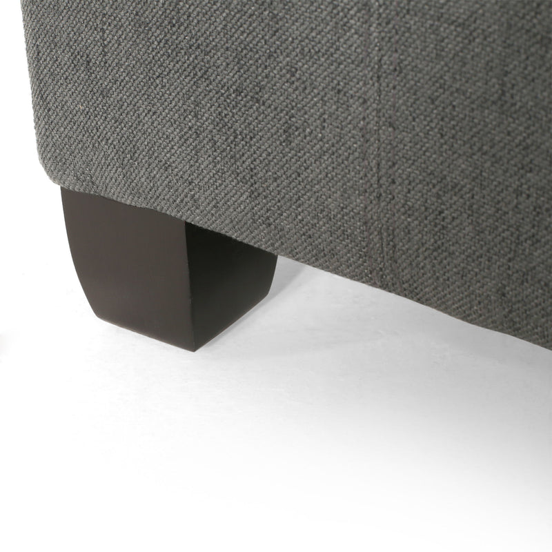 Noble House Isabella contemporary storage ottoman with cushioned top and wooden legs, ideal for living room decor.