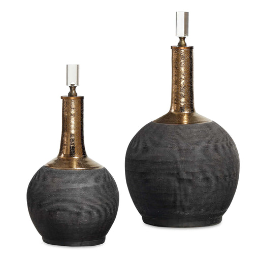 Pair of Uttermost Arnav matte black bottles, set of 2, decorative vases and jars with sleek, modern design.