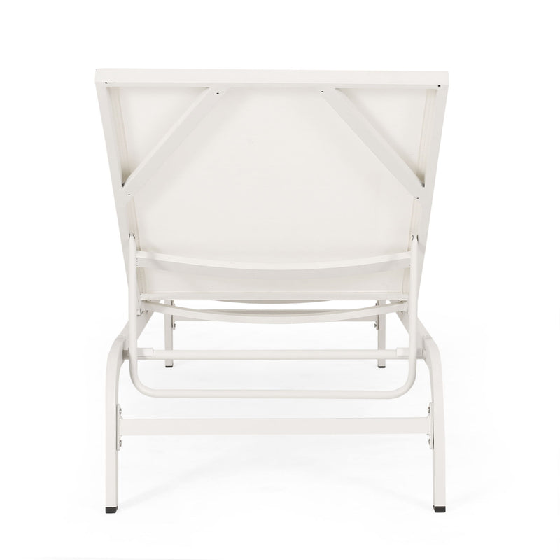 Noble House Finn outdoor chaise lounge with modern design and cushioned seating, perfect for relaxing in the backyard or patio.