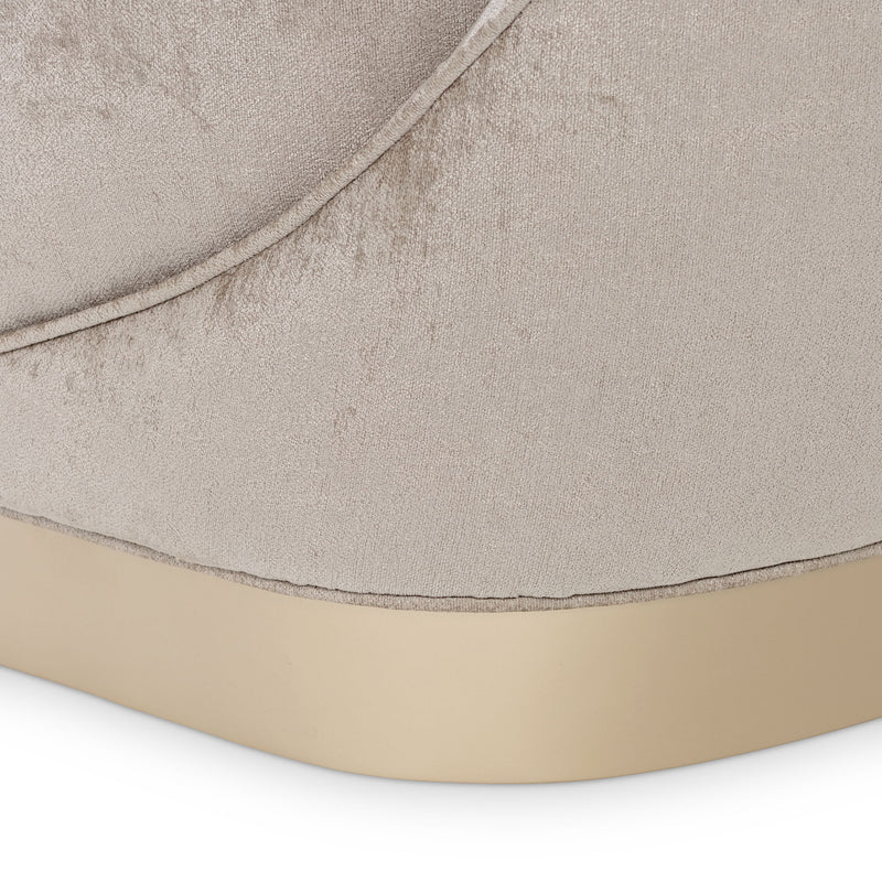 Michael Amini La Rachelle stationary sofa with plush beige upholstery and elegant rolled arms, showcased in a stylish living room setting.