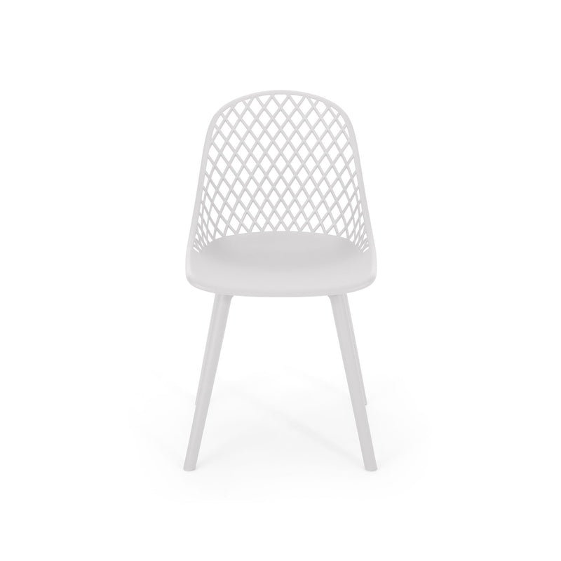Pair of Noble House Lily Chairs set with cushioned seats and wooden legs, modern dining chair design for home or office use.