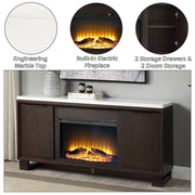 Edwyn - Server With Fireplace - Natural Marble Top & Espresso - R&R Furniture Gallery (Fountain Valley, CA)