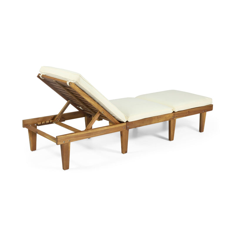 Noble House Ariana wood chaise lounge with a cushioned seat and backrest, featuring a sleek, modern design.