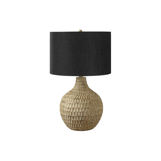 Contemporary brown resin table lamp by 8th Street with a sleek, modern design and smooth surface, ideal for modern home decor.