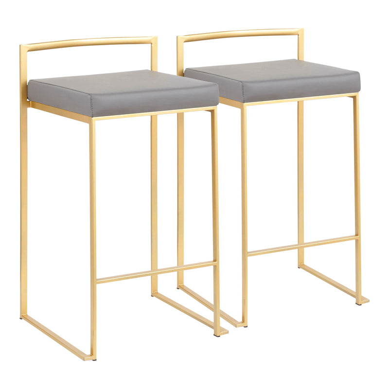 Lumi Source Fuji contemporary glam counter stool set with sleek seats and metal legs, ideal for modern kitchen or bar areas.