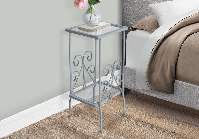 Accent Table, Side Tempered Glass, Transitional - Silver - R&R Furniture Gallery (Fountain Valley, CA)