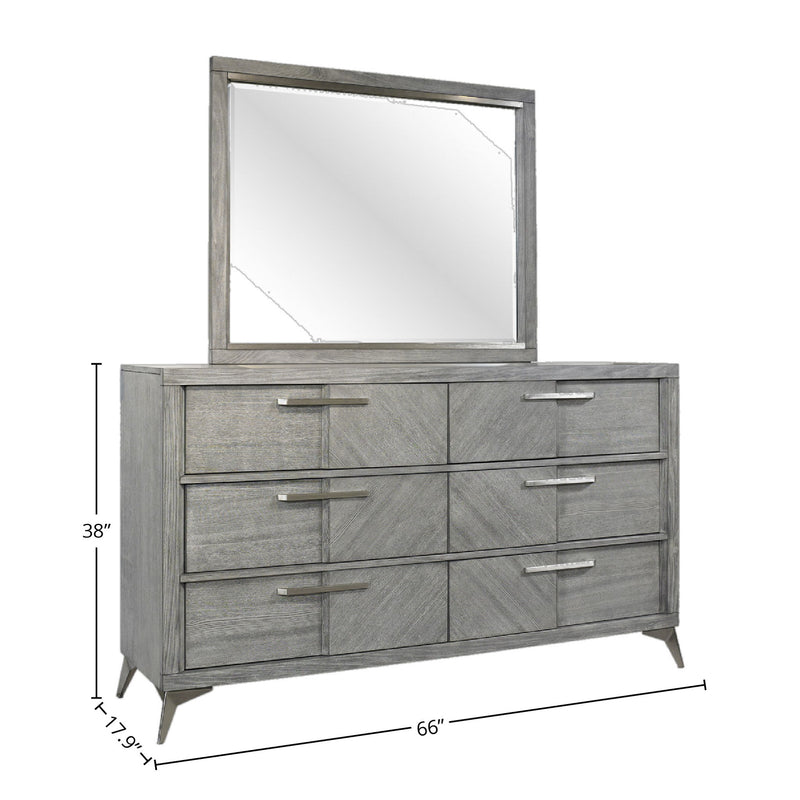 6 Drawer Dresser Book Matched Veneers - Gray - R&R Furniture Gallery (Fountain Valley, CA)