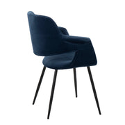 Pair of Lumi Source vintage flair art deco accent chairs with black metal legs, upholstered in blue or cream fabric, set of 2.