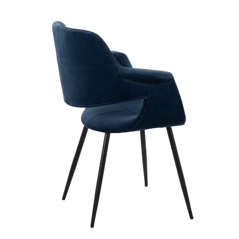 Pair of Lumi Source vintage flair art deco accent chairs with black metal legs, upholstered in blue or cream fabric, set of 2.