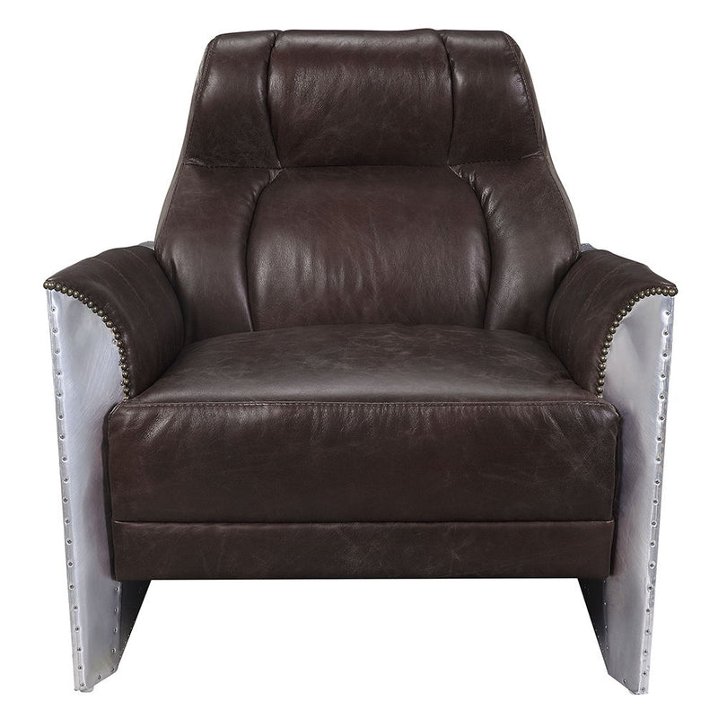 Brancaster - Accent Chair - Espresso Top Grain Leather & Aluminum - R&R Furniture Gallery (Fountain Valley, CA)