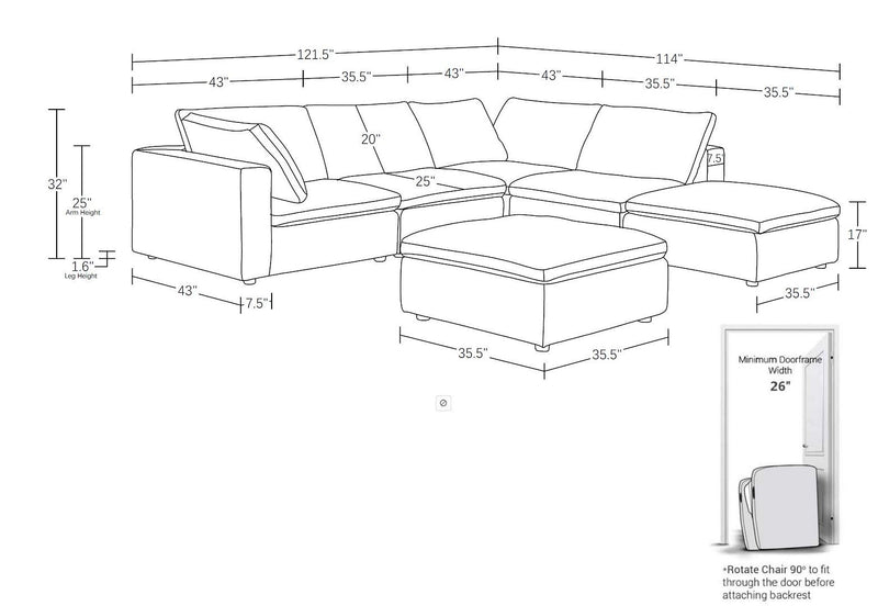 1100 - 6-Piece 3-Seat Sectional (Italian Fabric)
