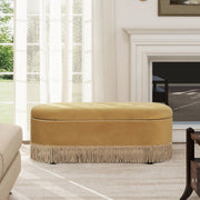 Melinda - Oval Tufted Bullion Fringe Storage Bench - R&R Furniture Gallery (Fountain Valley, CA)