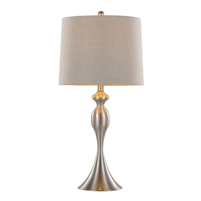 Lumi Source Ashland contemporary table lamp set with nickel finish and light gray shades, stylish modern lighting for living space.