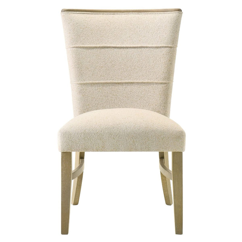 Set of two ACME Olinda linen side chairs with sleek design and cushioned seats, ideal for dining or living spaces.