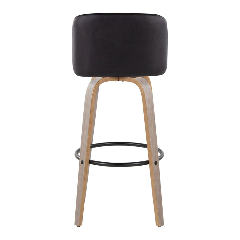 Lumi Source Toriano set of 2 fixed height contemporary barstools with swivel and round footrest, modern design, black finish