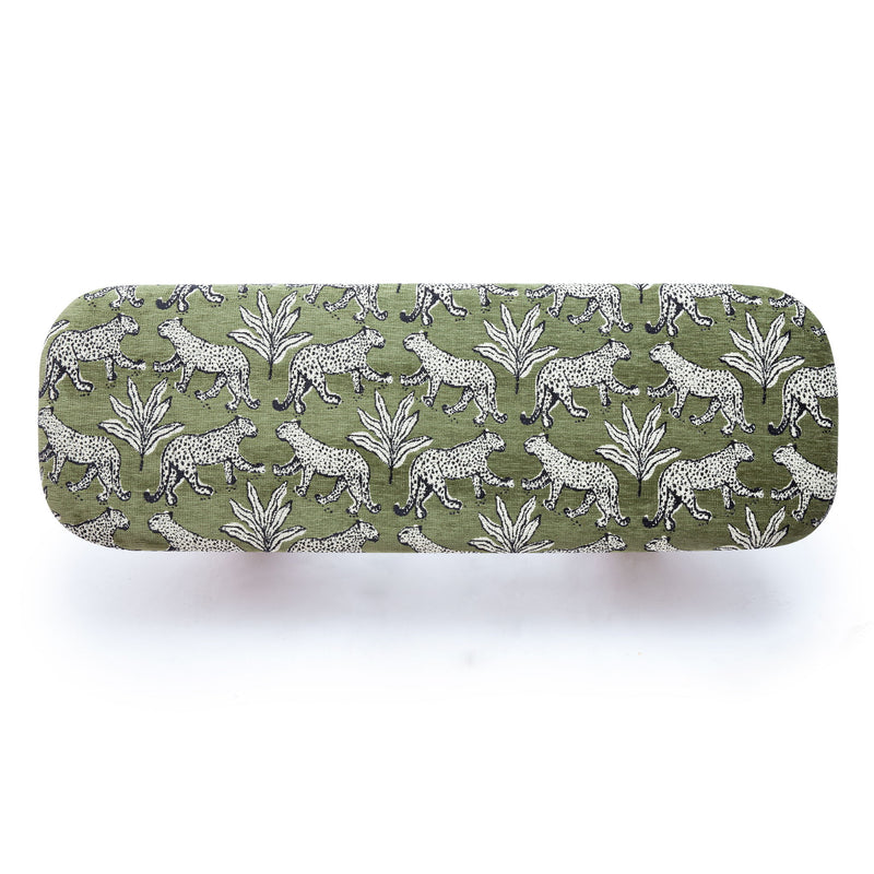 Upholstered Ollie bench by TOV Furniture featuring a sleek design and soft fabric upholstery, ideal for living room or entryway seating.