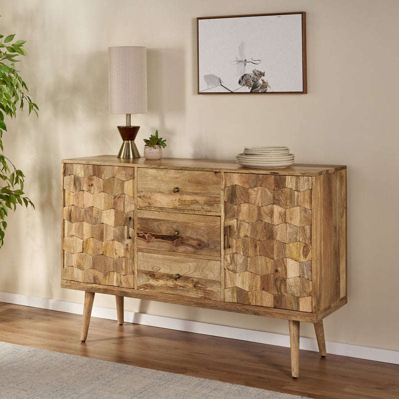 3 Drawer Sideboard With 2 Doors (KD Legs) - Natural - R&R Furniture Gallery (Fountain Valley, CA)