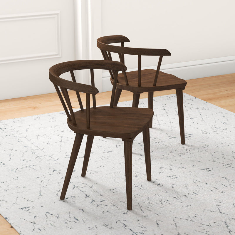 Pair of Ashcroft Furniture Kingsley brown dining chairs set, showcasing stylish wooden legs and cushioned seats.
