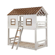 Inara - Twin Over Twin Bunk Bed - White & Rustic Oak - R&R Furniture Gallery (Fountain Valley, CA)