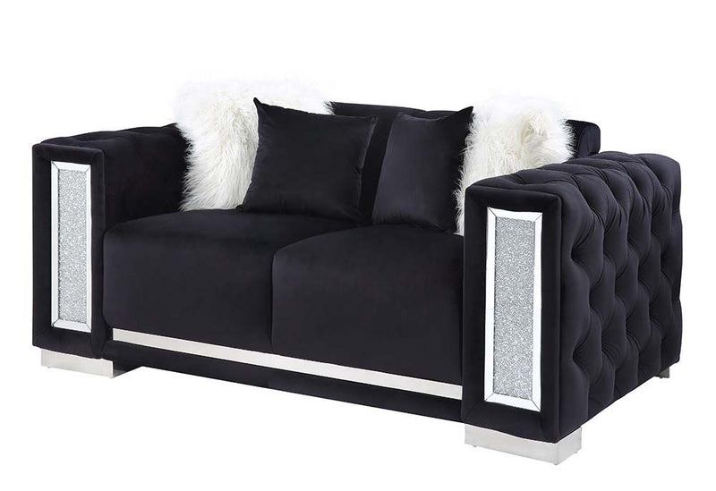 Trislar - Loveseat With 4 Pillows (Same 52526) - Black Velvet - R&R Furniture Gallery (Fountain Valley, CA)