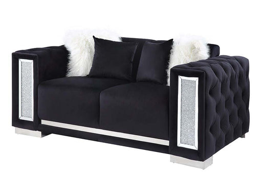 Trislar - Loveseat With 4 Pillows (Same 52526) - Black Velvet - R&R Furniture Gallery (Fountain Valley, CA)